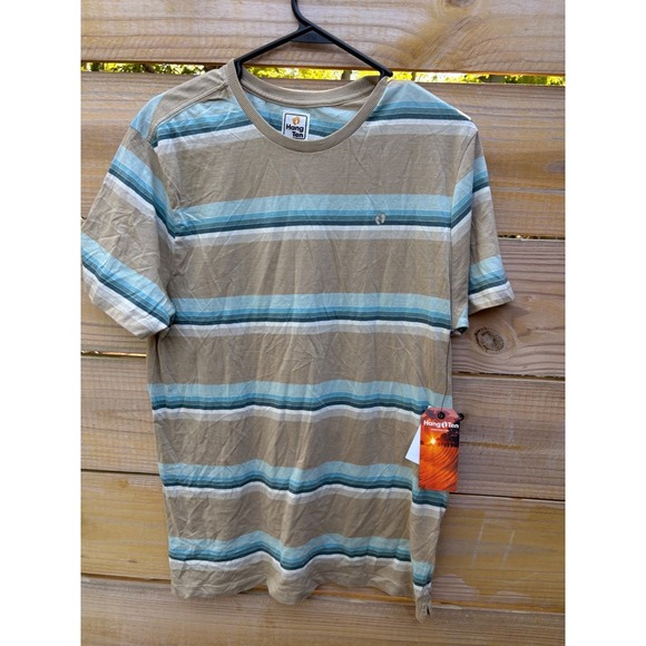 Hang Ten Other - Hang Ten Jordan Mens Striped T-Shirt Khaki Blue Teal Cotton Crewneck SU0103406 M